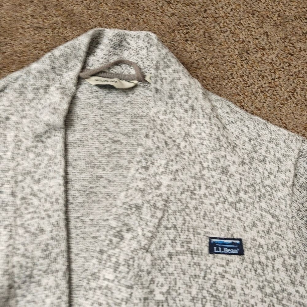 LL Bean Womens Gray Marled Sweater Fleece Robe 507457 Small Regular Tie Waist - Picture 3 of 15